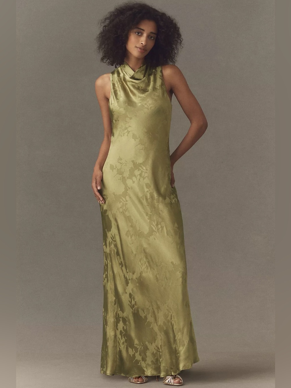 NWT BHLDN High-Neck Floral Slip Maxi Dress Wedding Guest Green Medium